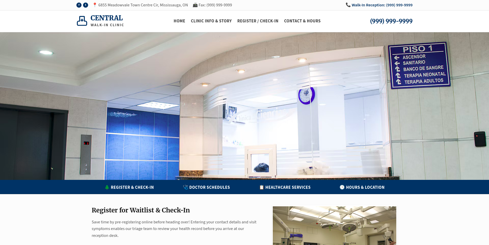 Medical Walk-in Clinic Website Mockup
